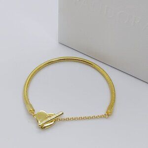 Pandora Moments Heart T-Bar Snake Chain Bracelet Gold Women Jewelry with box